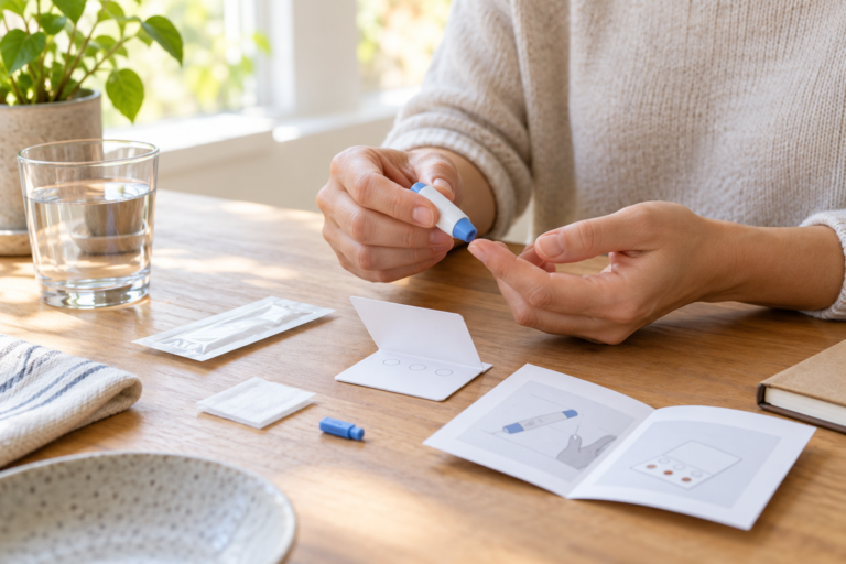 Person preparing an at-home A1C finger-prick test