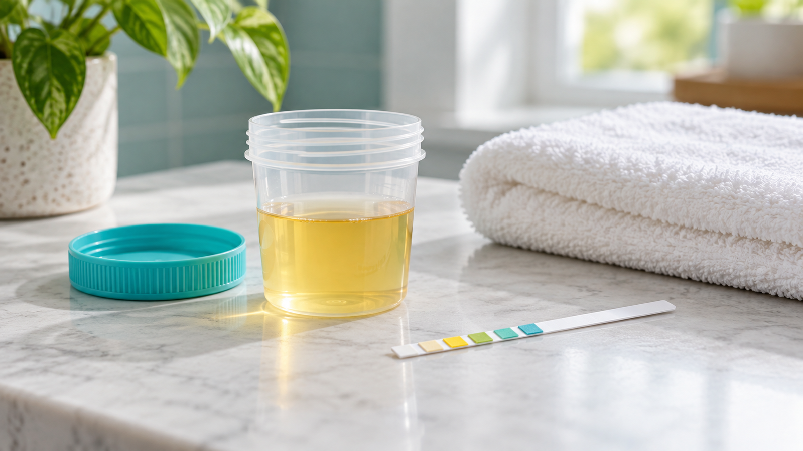 At-home urine wellness test strip and sample cup
